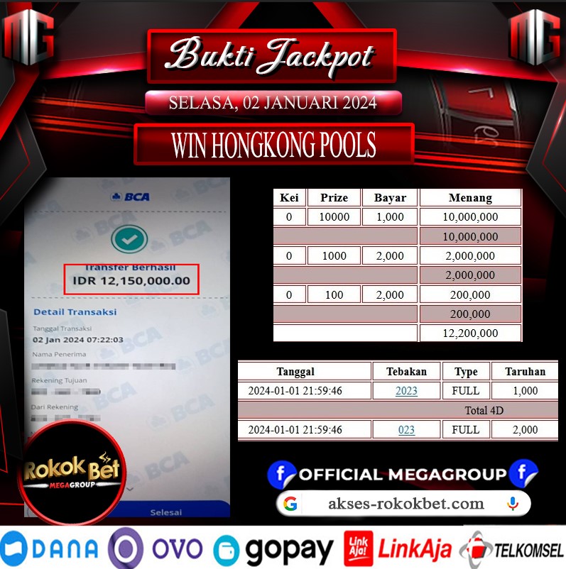 Bukti Pembayaran Hadiah Togel Terbesar rokokbet Tanggal 02 Januari 2023