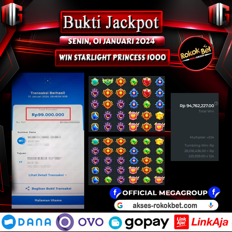 Bukti Pembayaran Hadiah games Terbesar rokokbet Tanggal 01 januari 2024