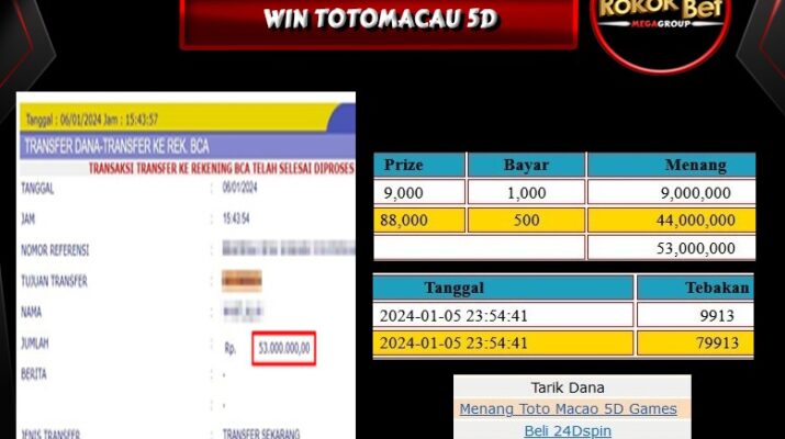 Bukti Pembayaran Hadiah Togel Terbesar rokokbet Tanggal 07 Januari 2023