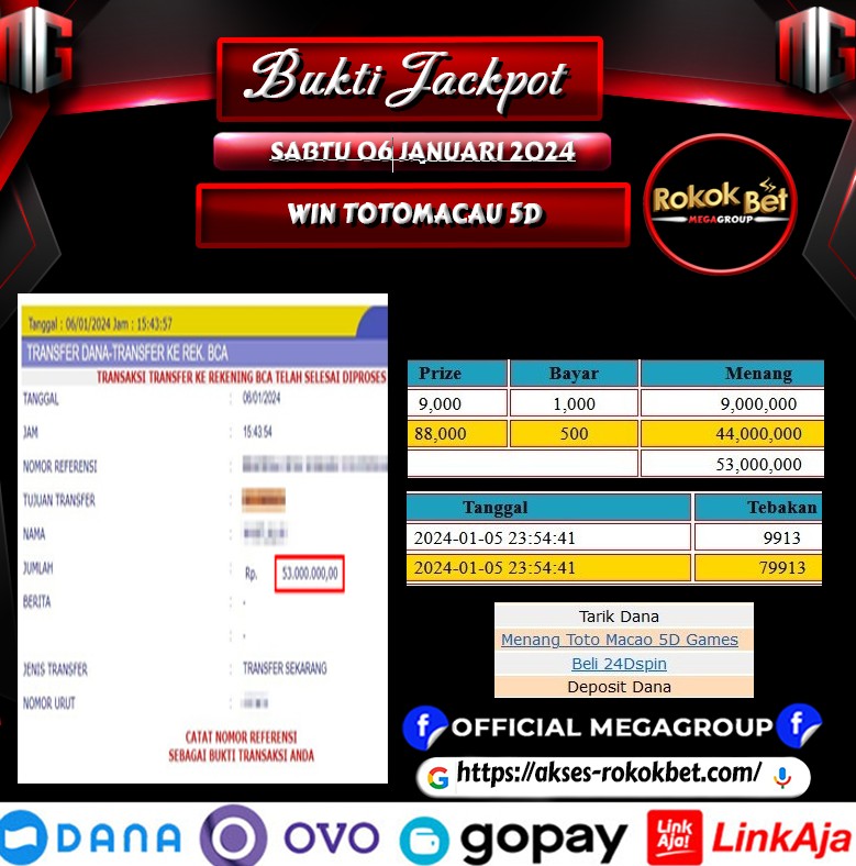 Bukti Pembayaran Hadiah Togel Terbesar rokokbet Tanggal 07 Januari 2023