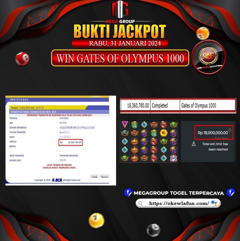 Bukti Pembayaran Hadiah Togel Terbesar Okewla4d Tanggal 31 JANUARI 2024