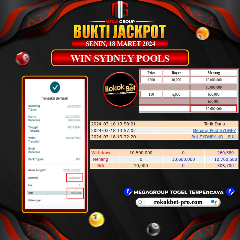 Bukti Pembayaran Hadiah Togel Terbesar rokokbet Tanggal 18 maret 2024