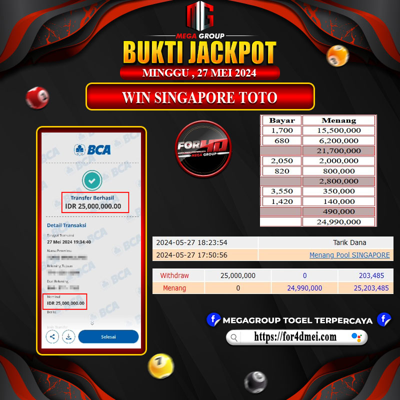 Bukti Pembayaran Hadiah Togel Terbesar for4d Tanggal 27 MEI 2024