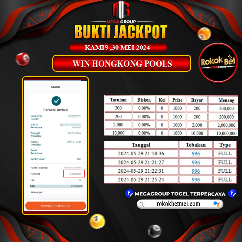 Bukti Pembayaran Hadiah TOGEL Terbesar rokokbet Tanggal 30 MEI 2024