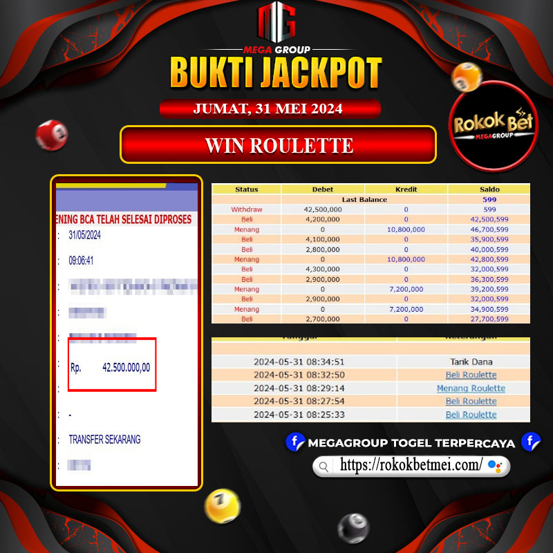 Bukti Pembayaran Hadiah TOGEL Terbesar rokokbet Tanggal 31 MEI 2024