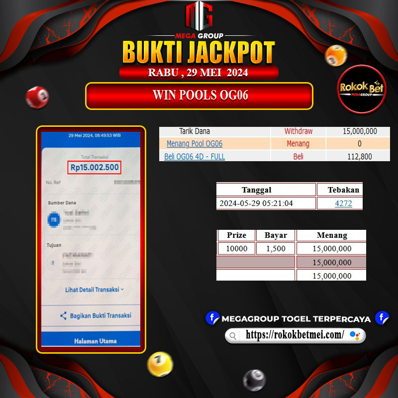 Bukti Pembayaran Hadiah Togel Terbesar rokokbet Tanggal 29 MEI 2024