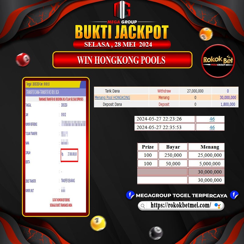 Bukti Pembayaran Hadiah Togel Terbesar rokokbet Tanggal 28  MEI 2024