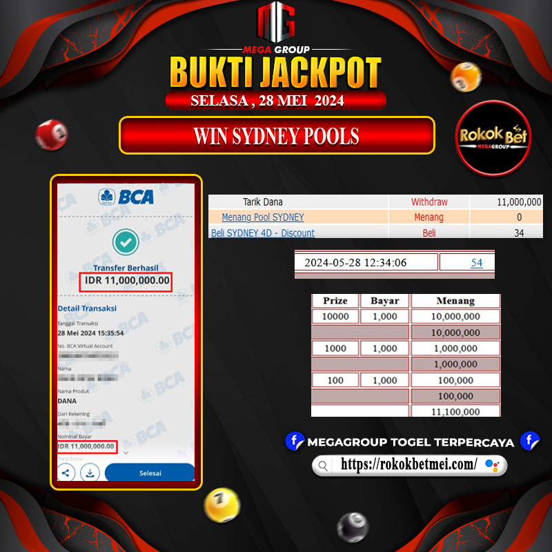 Bukti Pembayaran Hadiah Togel Terbesar rokokbet Tanggal 28  MEI 2024