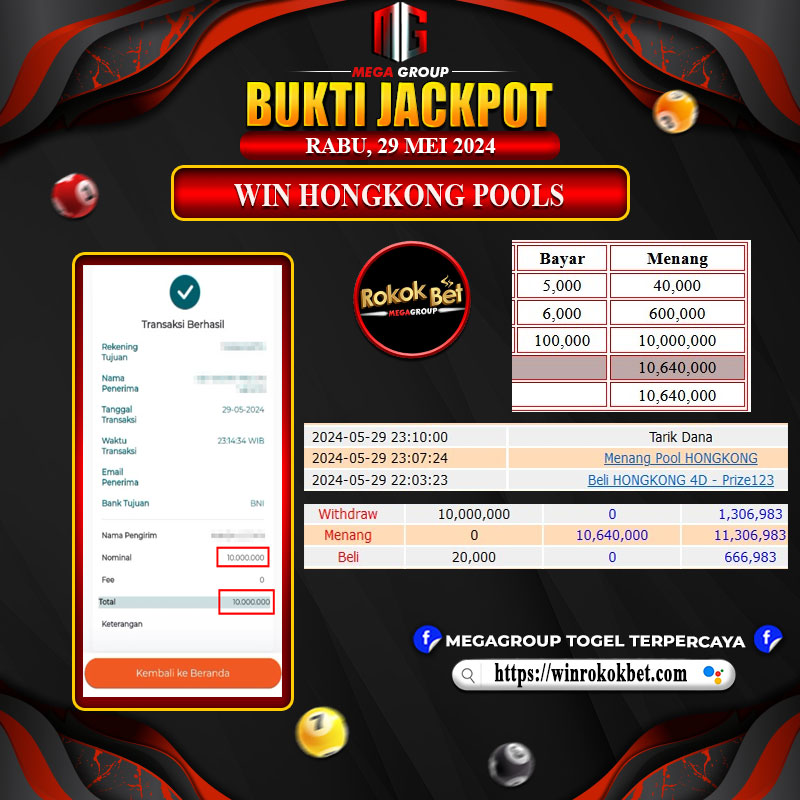 Bukti Pembayaran Hadiah Togel Terbesar rokokbet Tanggal 29 MEI 2024