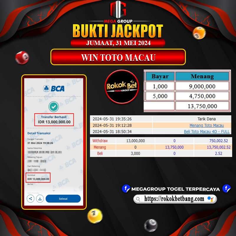 Bukti Pembayaran Hadiah TOGEL Terbesar rokokbet Tanggal 31 MEI 2024