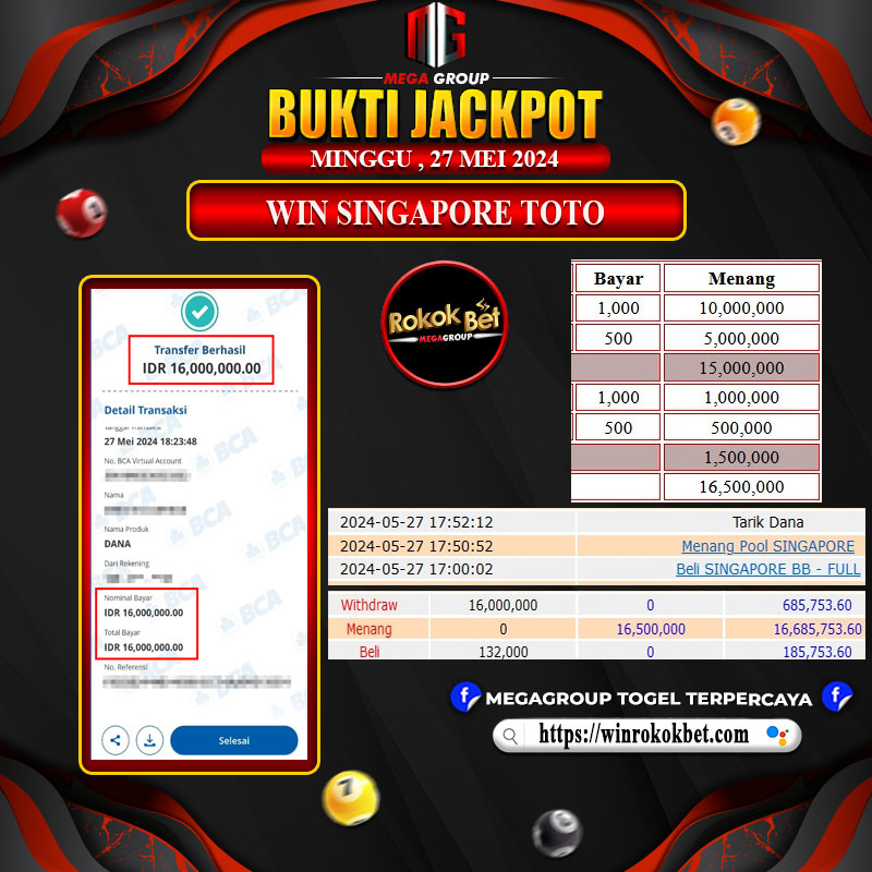 Bukti Pembayaran Hadiah Togel Terbesar rokokbet Tanggal 27 MEI 2024