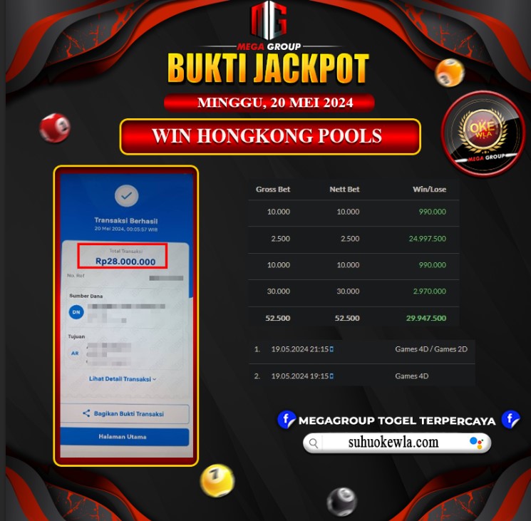 Bukti Pembayaran Hadiah Games Terbesar OKEWLA Tanggal 19 Mei 2024