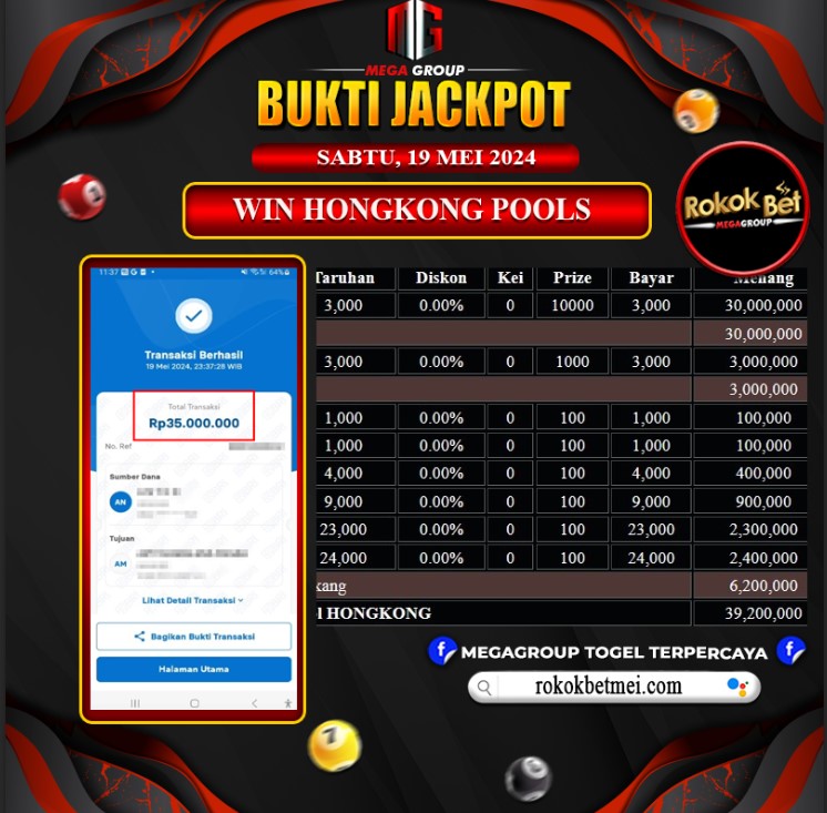 Bukti Pembayaran Hadiah TOGEL Terbesar rokokbet Tanggal 19 MEI 2024