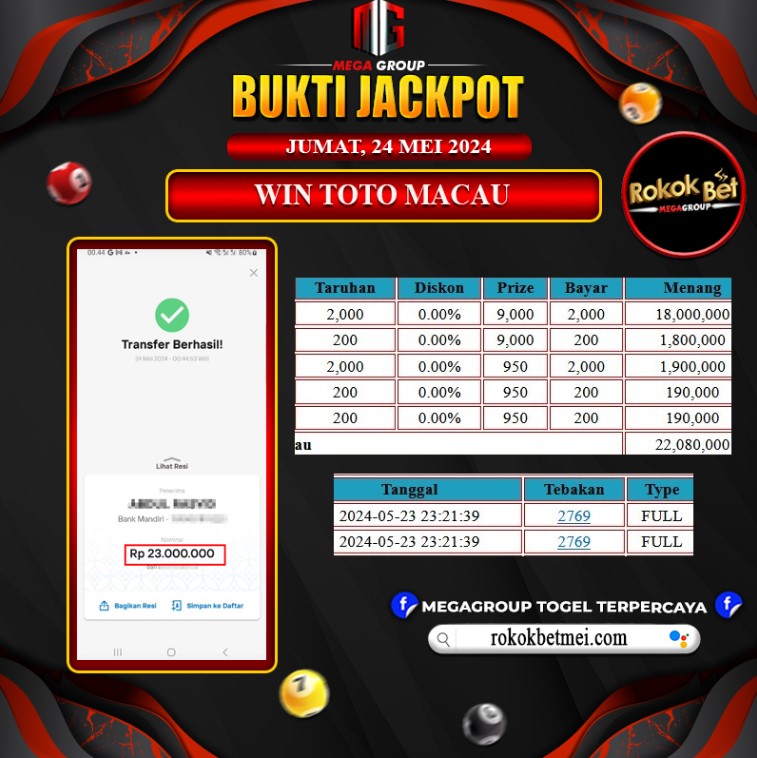 Bukti Pembayaran Hadiah Togel Terbesar rokokbet Tanggal 24 MEI 2024