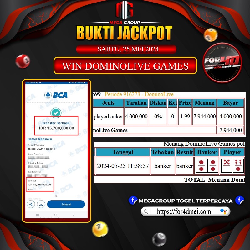 Bukti Pembayaran Hadiah TOGEL Terbesar for4d Tanggal 25 MEI 2024