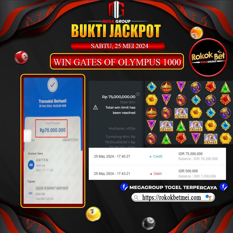 Bukti Pembayaran Hadiah Games Terbesar rokokbet Tanggal 25 MEI 2024