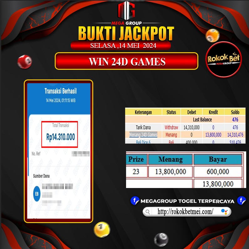 Bukti Pembayaran Hadiah Games Terbesar rokokbet Tanggal 14 MEI 2024