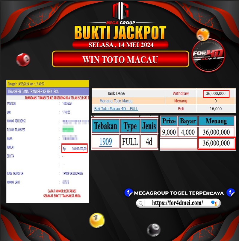 Bukti Pembayaran Hadiah TOGEL Terbesar for4d Tanggal 14 MEI 2024