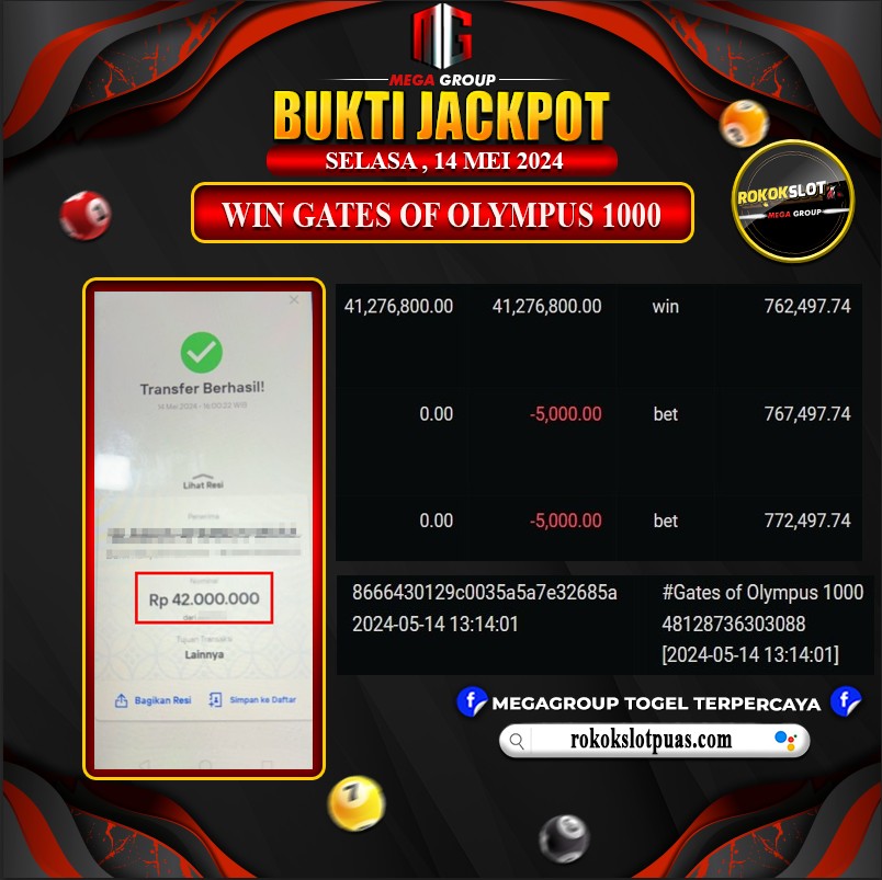 Bukti Pembayaran Hadiah Games Terbesar ROKOKSLOT Tanggal 14 MEI 2024