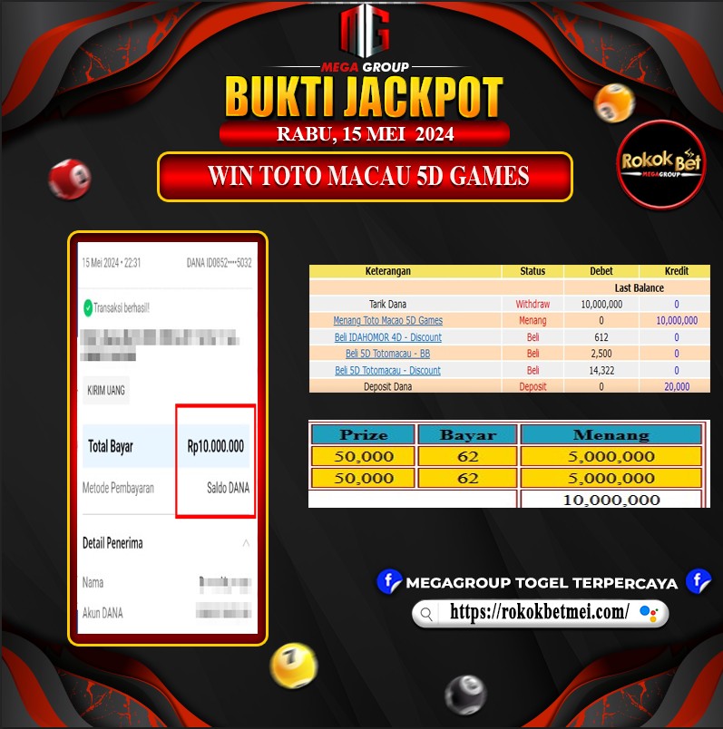 Bukti Pembayaran Hadiah Games Terbesar rokokbet Tanggal 15 MEI 2024