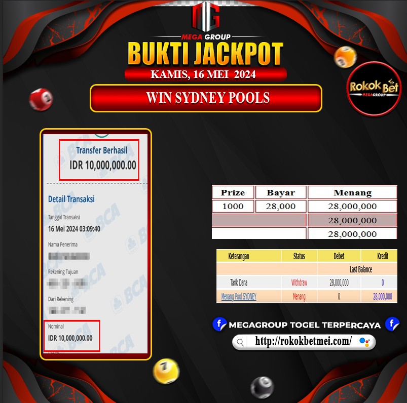 Bukti Pembayaran Hadiah TOGEL Terbesar rokokbet Tanggal 16 MEI 2024