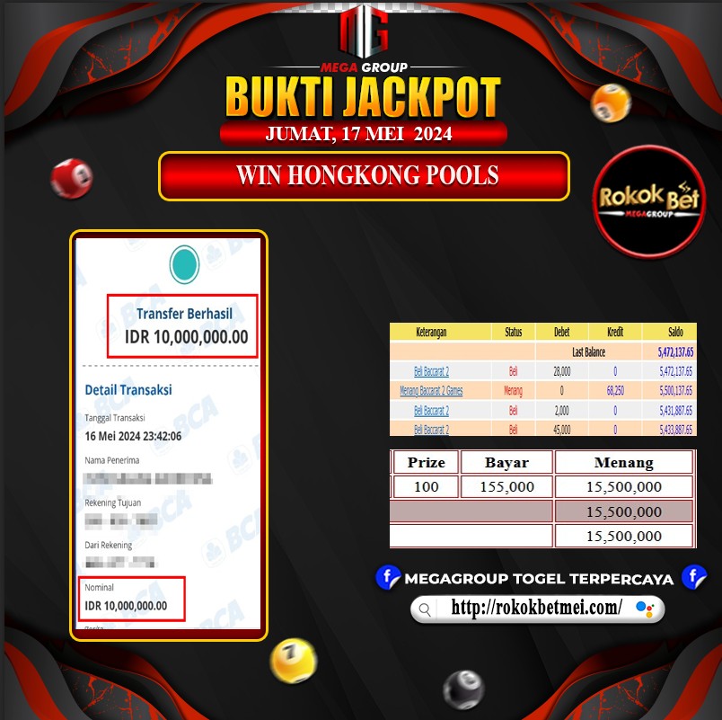 Bukti Pembayaran Hadiah TOGEL Terbesar rokokbet Tanggal 17 MEI 2024