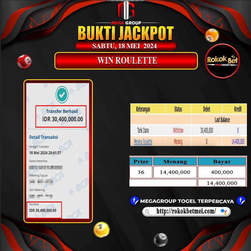 Bukti Pembayaran Hadiah Games Terbesar rokokbet Tanggal 18 MEI 2024