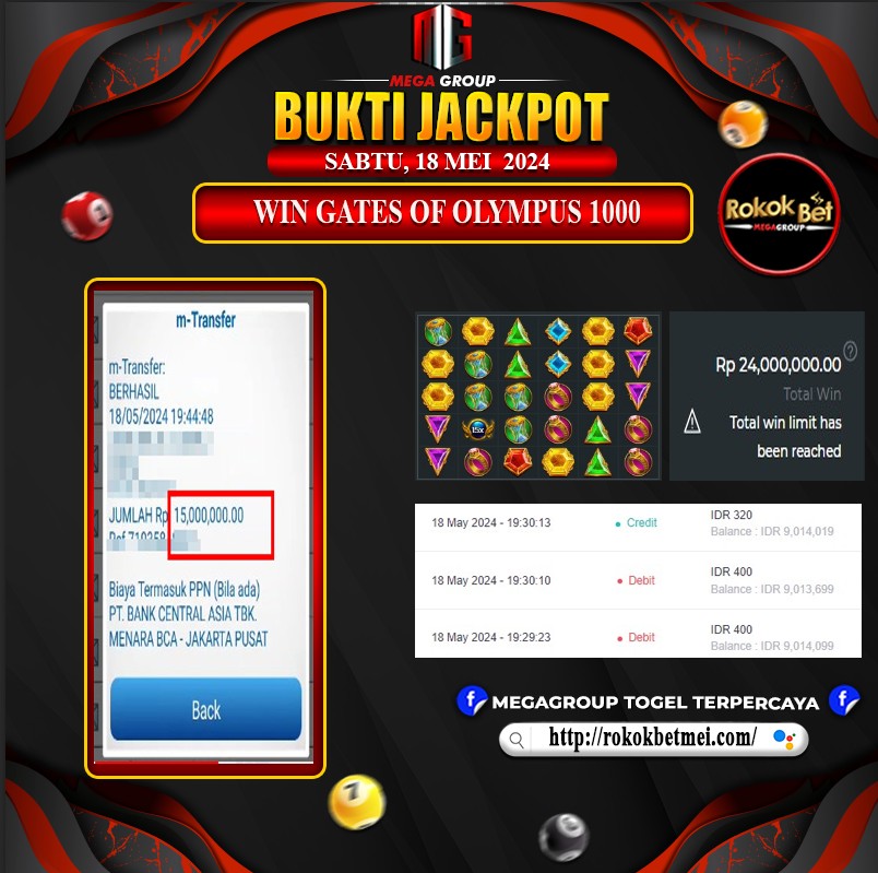 Bukti Pembayaran Hadiah Games Terbesar rokokbet Tanggal 18 MEI 2024