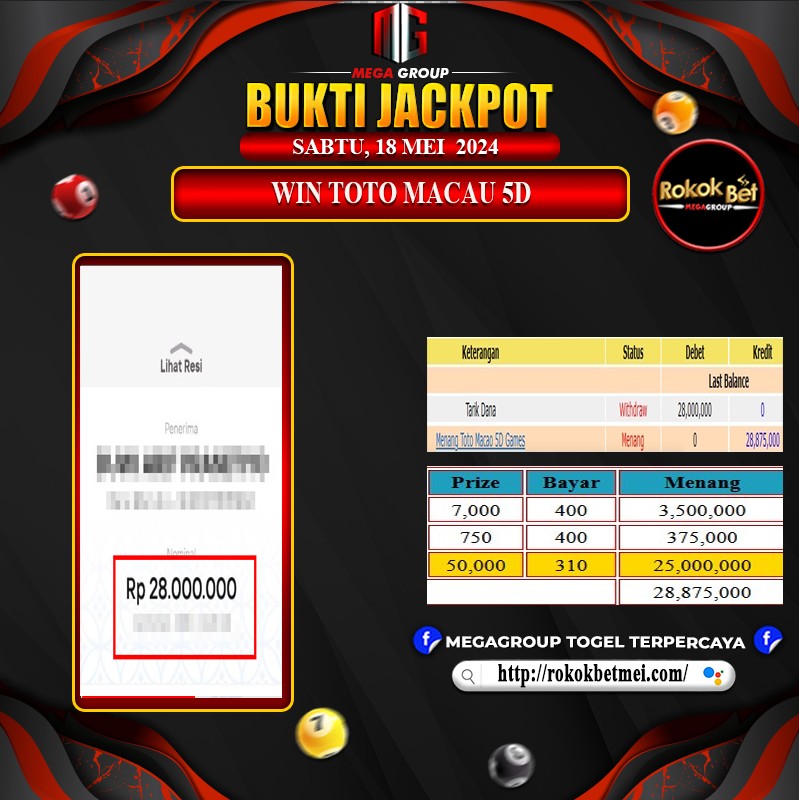 Bukti Pembayaran Hadiah TOGEL Terbesar rokokbet Tanggal 18 MEI 2024