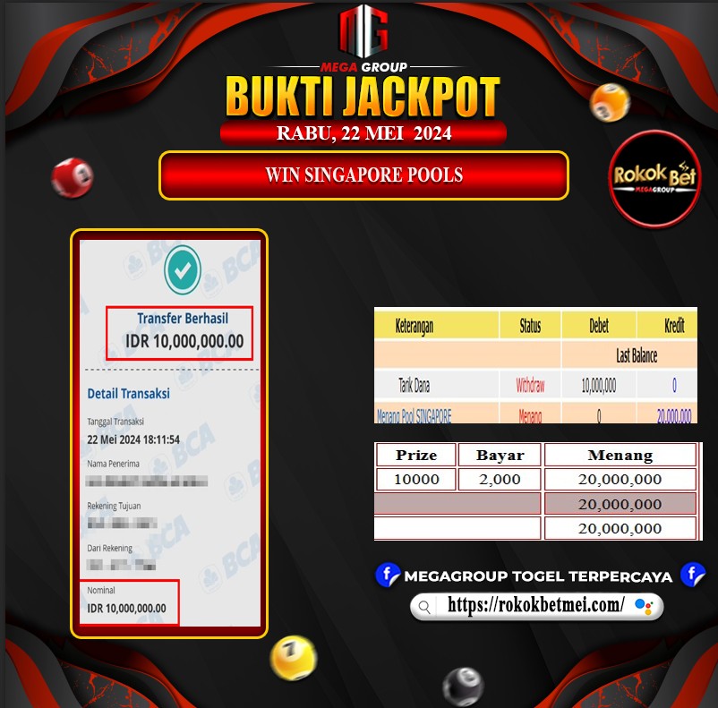 Bukti Pembayaran Hadiah Togel Terbesar rokokbet Tanggal 22 MEI 2024