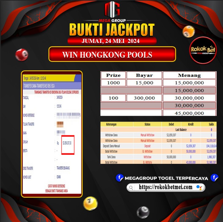 Bukti Pembayaran Hadiah Togel Terbesar rokokbet Tanggal 24 MEI 2024