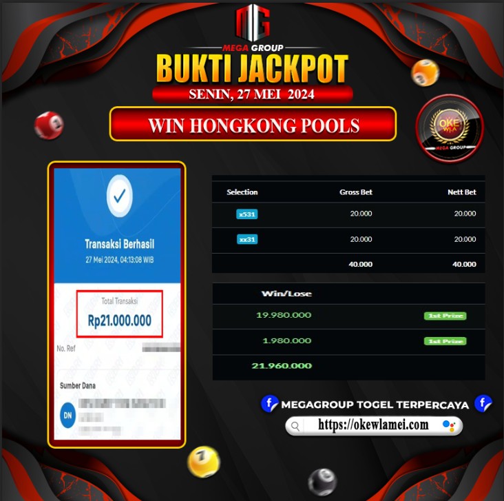 Bukti Pembayaran Hadiah Togel Terbesar OKEWLA Tanggal 27 Mei 2024