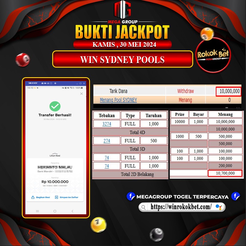 Bukti Pembayaran Hadiah TOGEL Terbesar rokokbet Tanggal 30 MEI 2024