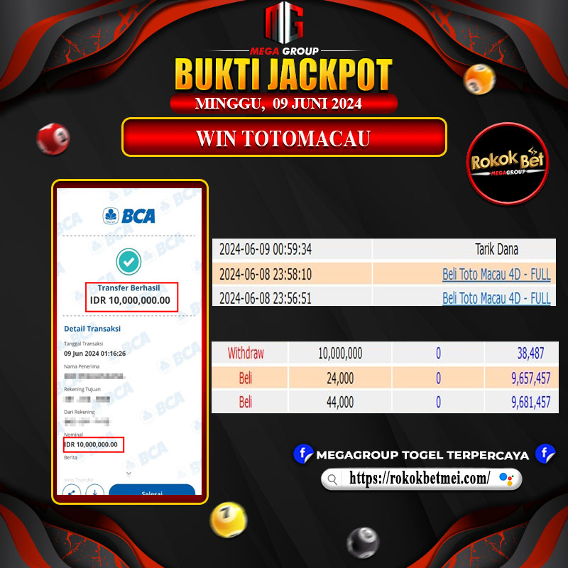 Bukti Pembayaran Hadiah Togel Terbesar rokokbet Tanggal 08 Juni 2024