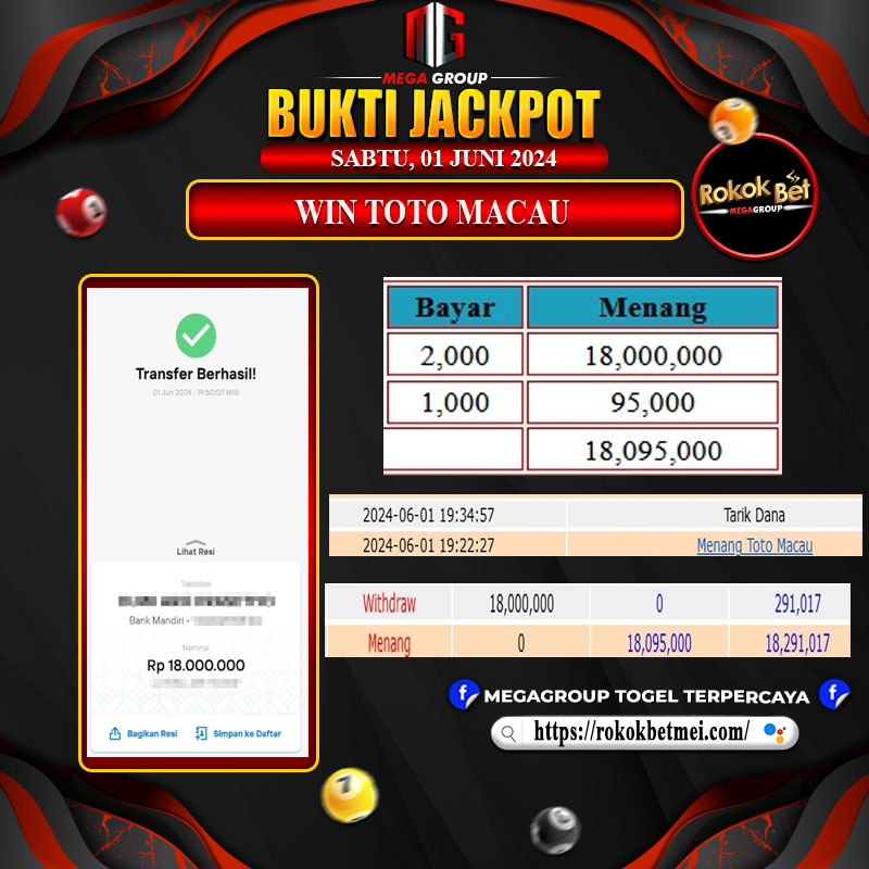 Pembayaran kemenangan togel hadiah terbesar rokokbet sebesar 10 juta rupiah. Bukti 100% Asli dan dijamin Rokokbet sangat terpercaya.