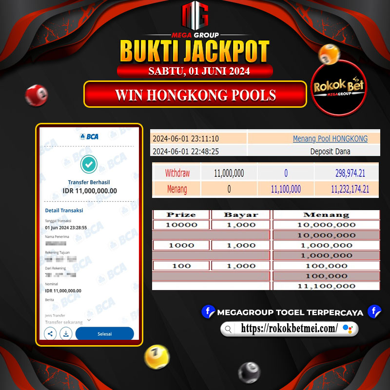 Pembayaran kemenangan togel hadiah terbesar rokokbet sebesar 11 juta rupiah. Bukti 100% Asli dan dijamin Rokokbet sangat terpercaya.