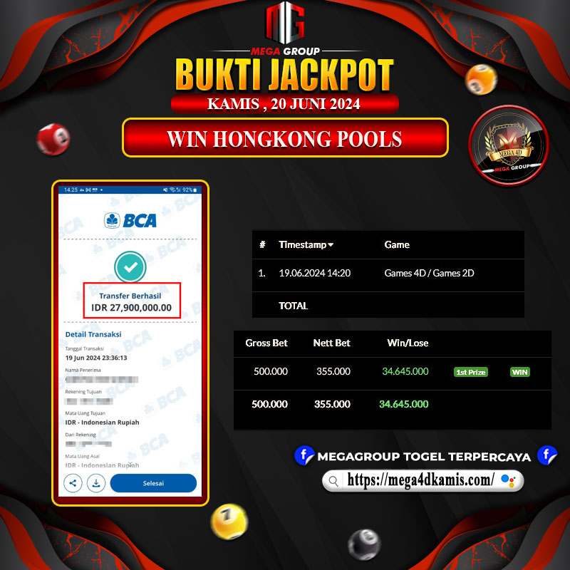 Bukti Pembayaran Hadiah Togel Terbesar Mega4d Tanggal 20 Juni 2024