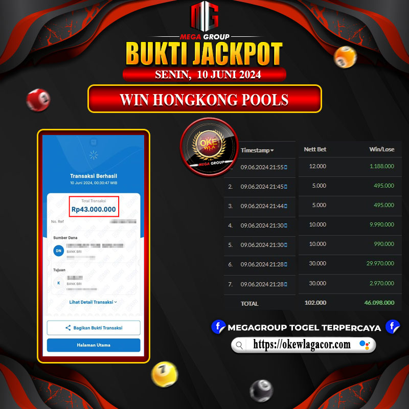 Bukti Pembayaran Hadiah TOGEL Terbesar okewla Tanggal 10 Juni 2024