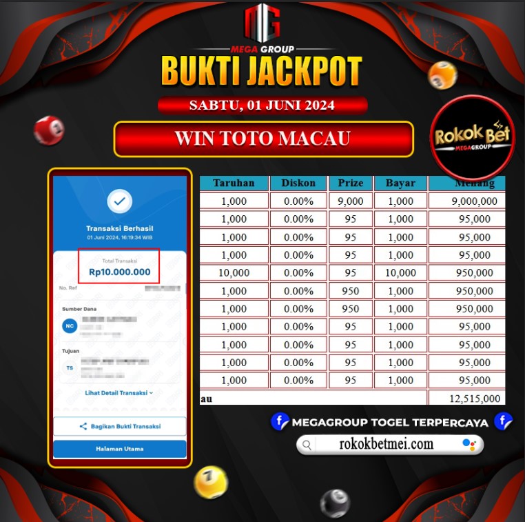 Bukti Pembayaran Hadiah TOGEL Terbesar rokokbet Tanggal 01 Juni 2024