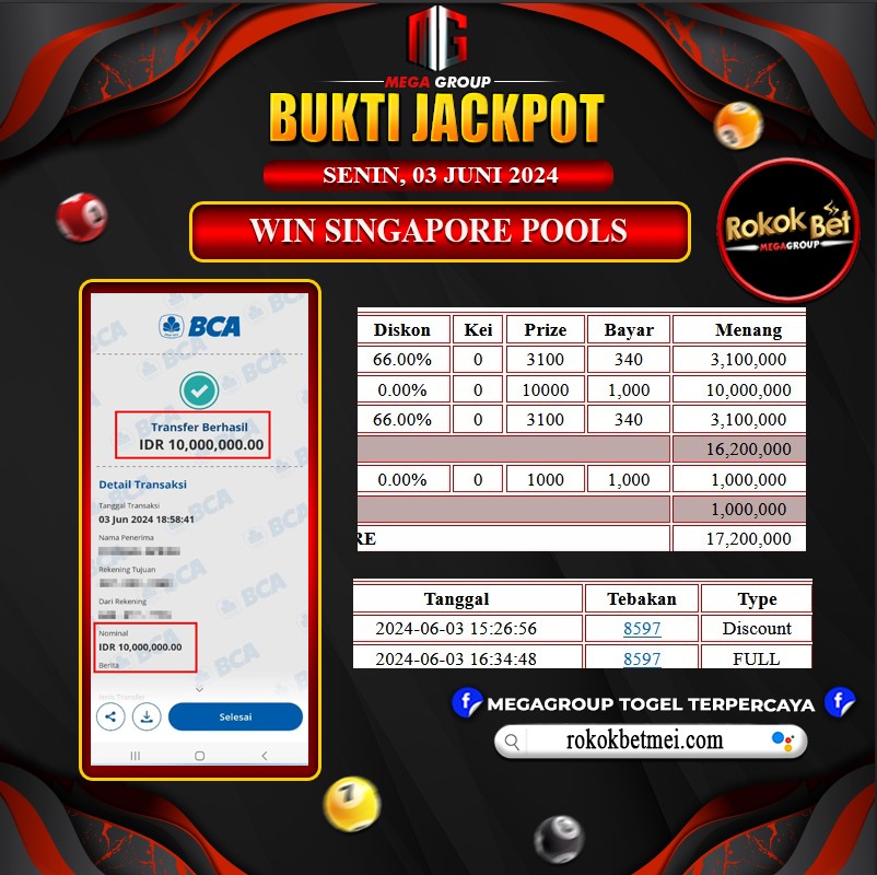 Bukti Pembayaran Hadiah TOGEL Terbesar rokokbet Tanggal 03 Juni 2024