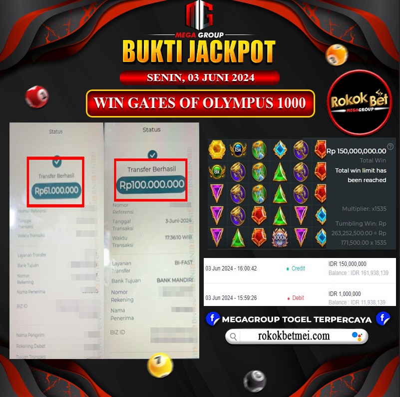 Bukti Pembayaran Hadiah GAMES Terbesar rokokbet Tanggal 03 Juni 2024