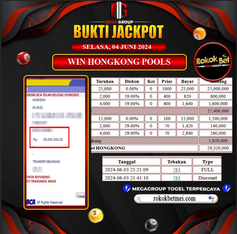 Bukti Pembayaran Hadiah TOGEL Terbesar rokokbet Tanggal 04 Juni 2024