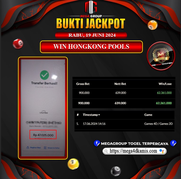 Bukti Pembayaran Hadiah Togel Terbesar MEGA4D Tanggal 19 Juni 2024