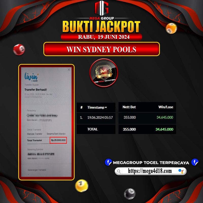 Bukti Pembayaran Hadiah Togel Terbesar Mega4d Tanggal 19 Juni 2024