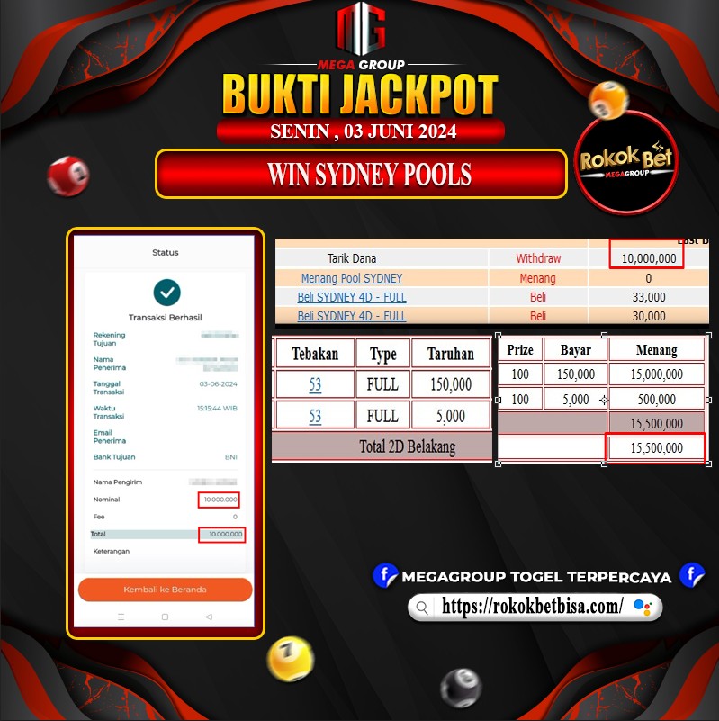 Bukti Pembayaran Hadiah TOGEL Terbesar rokokbet Tanggal 03 Juni 2024