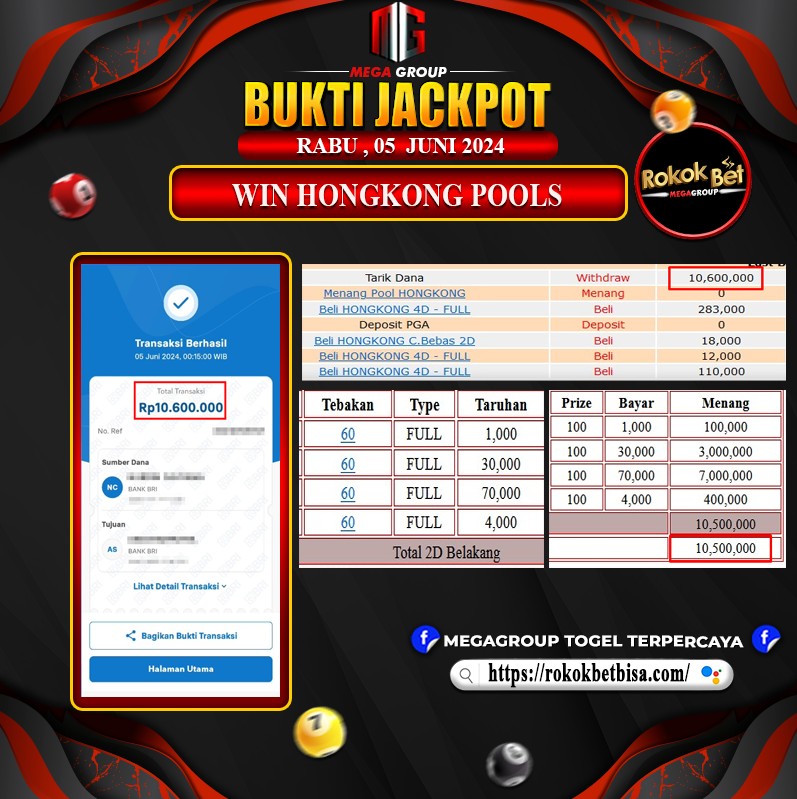 Bukti Pembayaran Hadiah TOGEL Terbesar rokokbet Tanggal 05 Juni 2024