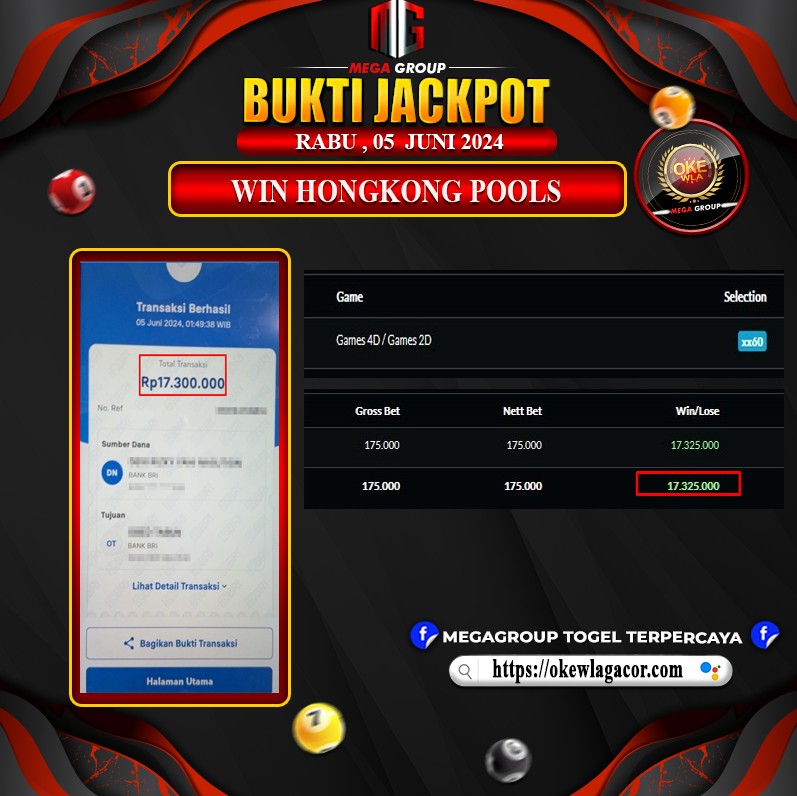 Bukti Pembayaran Hadiah TOGEL Terbesar okewla Tanggal 05 Juni 2024