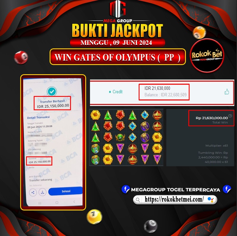 Bukti Pembayaran Hadiah Games Terbesar rokokbet Tanggal 09 Juni 2024