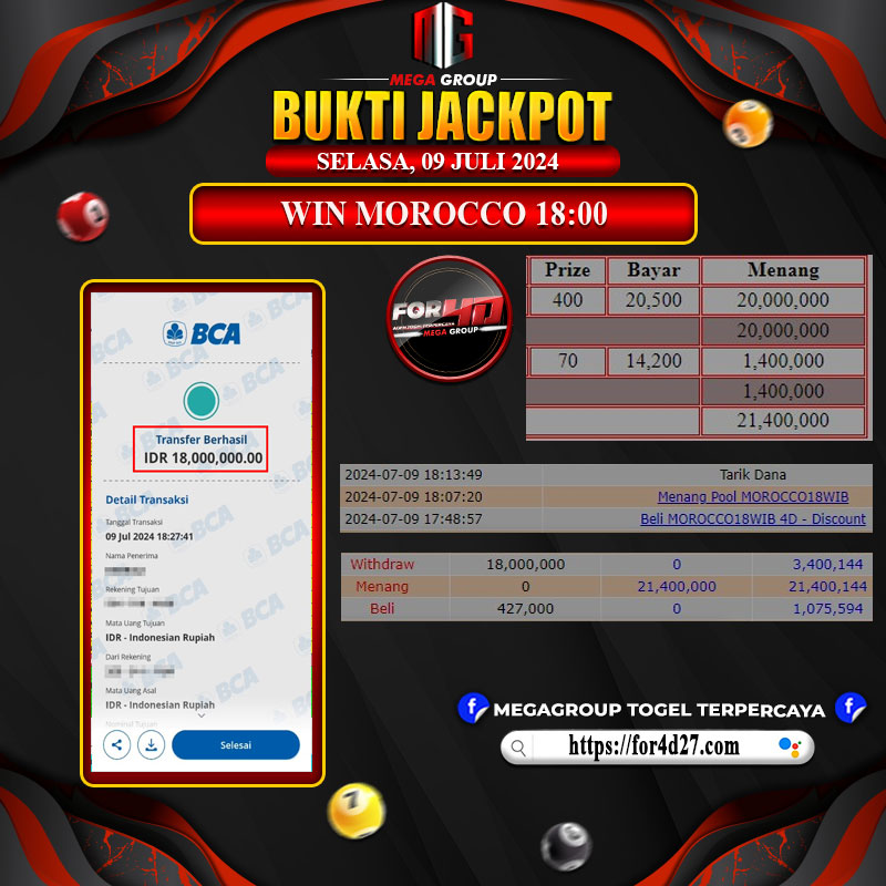 Bukti Pembayaran Hadiah Togel Terbesar For4d Tanggal 09 Juli 2024