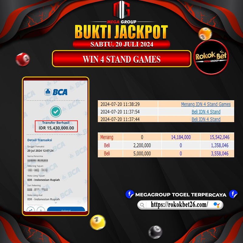 Bukti Pembayaran Hadiah Games Terbesar ROKOKBET Tanggal 20 juli 2024